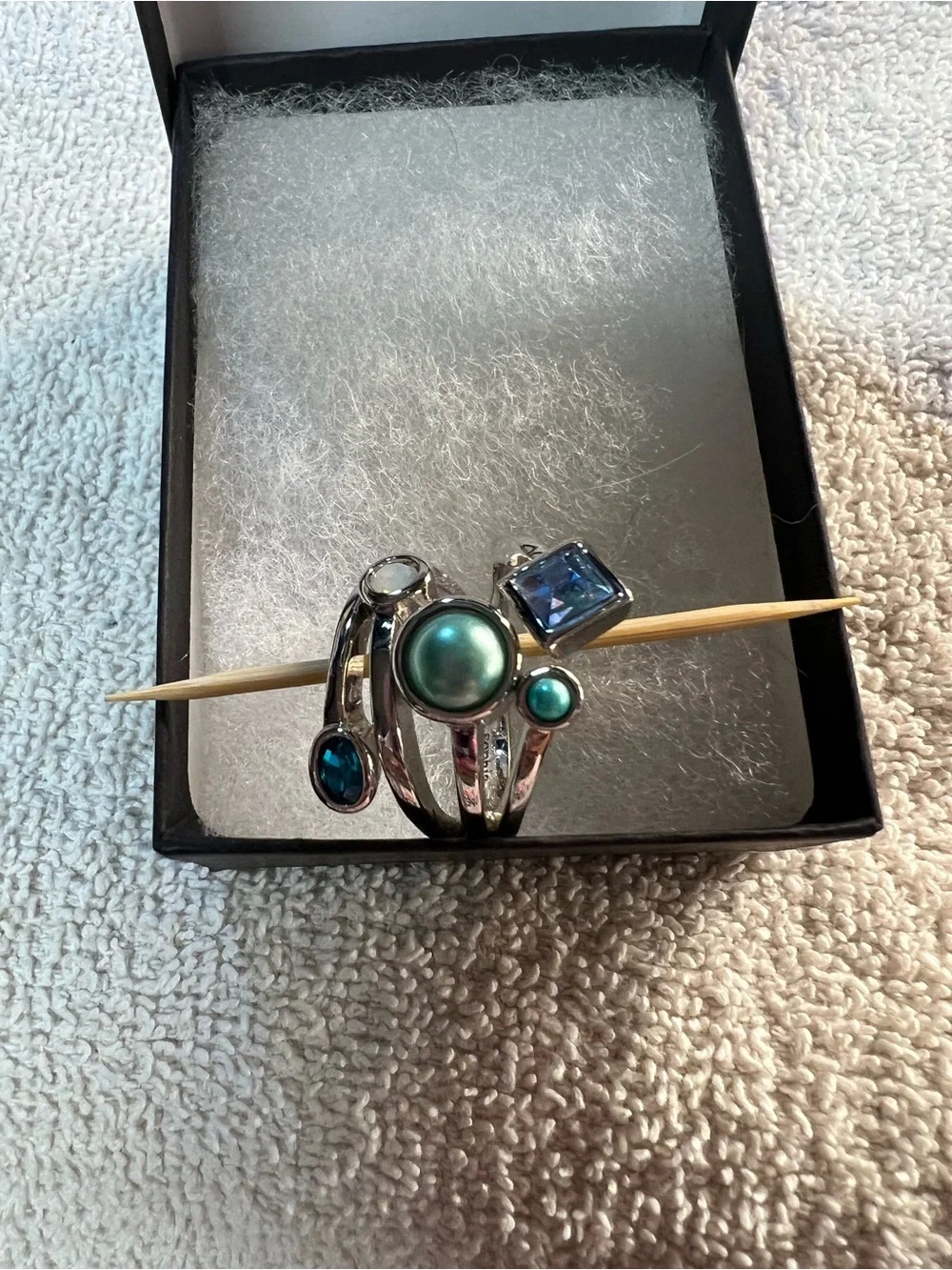 Silver Multi-Stone Blue-Green Ring Set